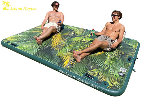 Image of Island Hopper 10′ Lakeside Tropical Graphic Series Inflatable Floating Dock and Bouncer Slide