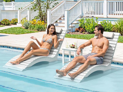 Image of AquaCurve™ AquaWave In-Pool Chaise Lounge Chair and Table for Spacious Tanning Ledges