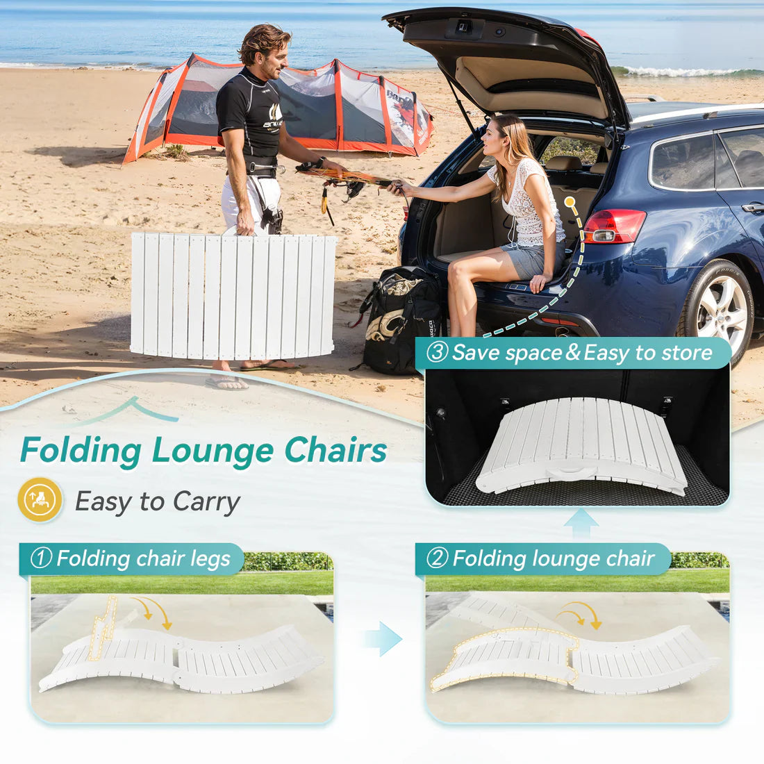 AquaCurve™ AquaWave Pre-Assembled Folding Pool Lounge Chair for Tanning Ledge