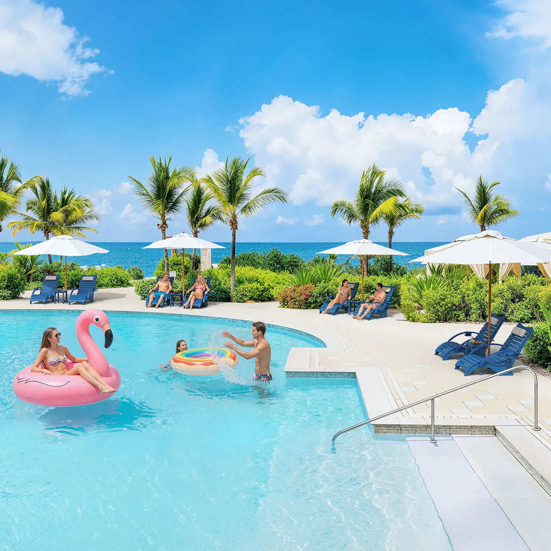 AquaCurve™ AquaWave In-Pool Lounge Chair with Armrests & Cup Holder for Tanning Ledge and Sun Shelf