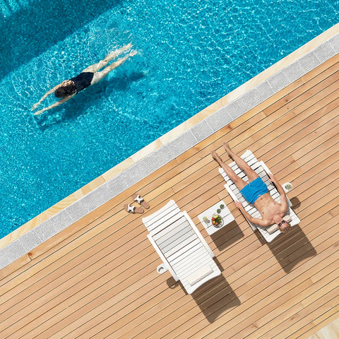 Image of AquaCurve™ AquaWave In-Pool Lounge Chair with Armrests & Cup Holder for Tanning Ledge and Sun Shelf