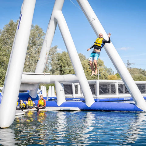 Image of Aquaglide Skyrocket Inflatable Water Park with Trapeze-Style Swing