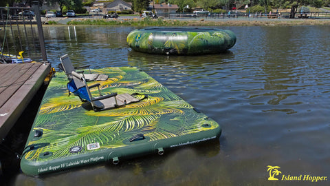 Image of Island Hopper 10′ Lakeside Tropical Graphic Series Inflatable Floating Dock and Bouncer Slide