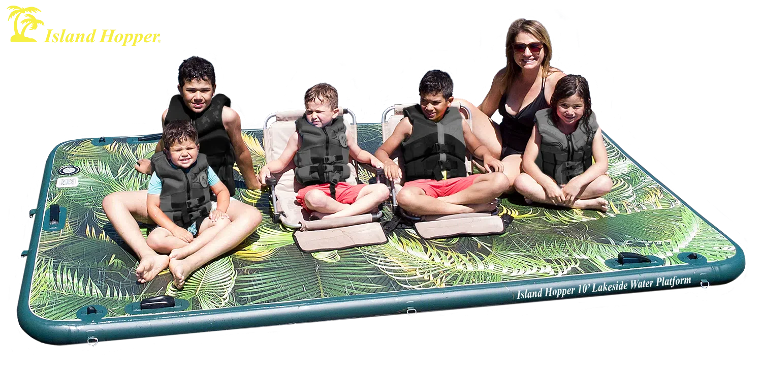 Island Hopper 10′ Lakeside Tropical Graphic Series Inflatable Floating Dock and Bouncer Slide