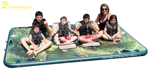 Image of Island Hopper 10′ Lakeside Tropical Graphic Series Inflatable Floating Dock and Bouncer Slide